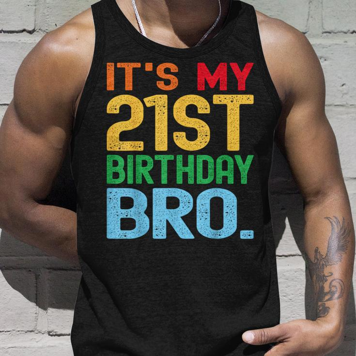 Its My 21St Birthday Bro Funny Birthday Party Distressed Unisex Tank Top Gifts for Him