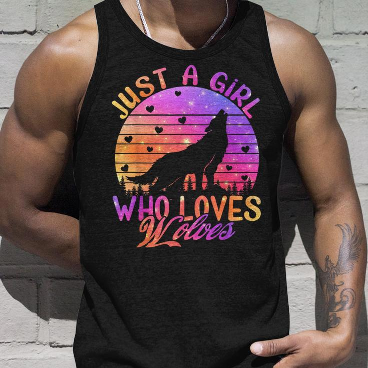Just A Girl Who Loves Wolves Watercolor Cute Wolf Lover Gift Unisex Tank Top Gifts for Him