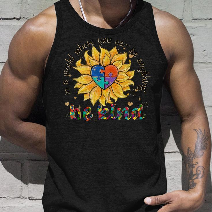 Be Kind Sunflower Autism Mom Dad Women Kids Autism Awareness Tank Top Gifts for Him