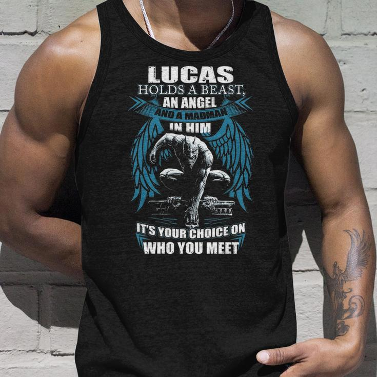 Lucas Name Gift Lucas And A Mad Man In Him V2 Unisex Tank Top Gifts for Him