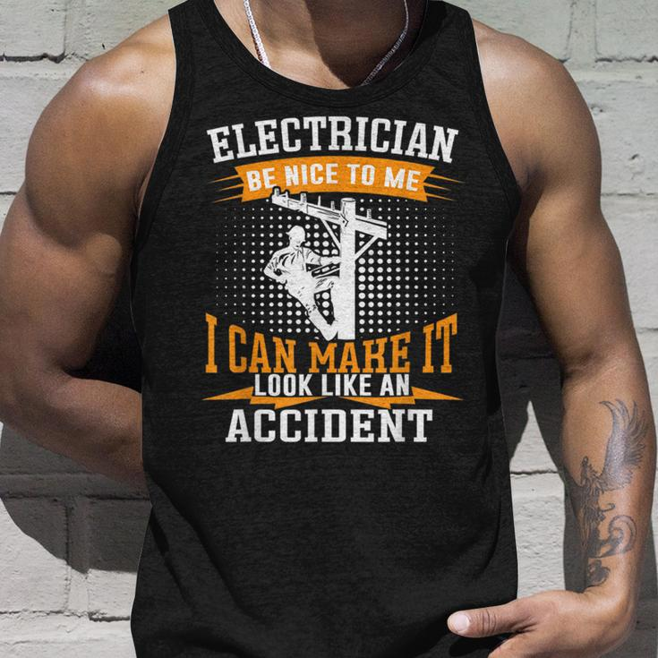 Mens Be Nice To Me Im An Electritian Funny Handyman Dad Unisex Tank Top Gifts for Him