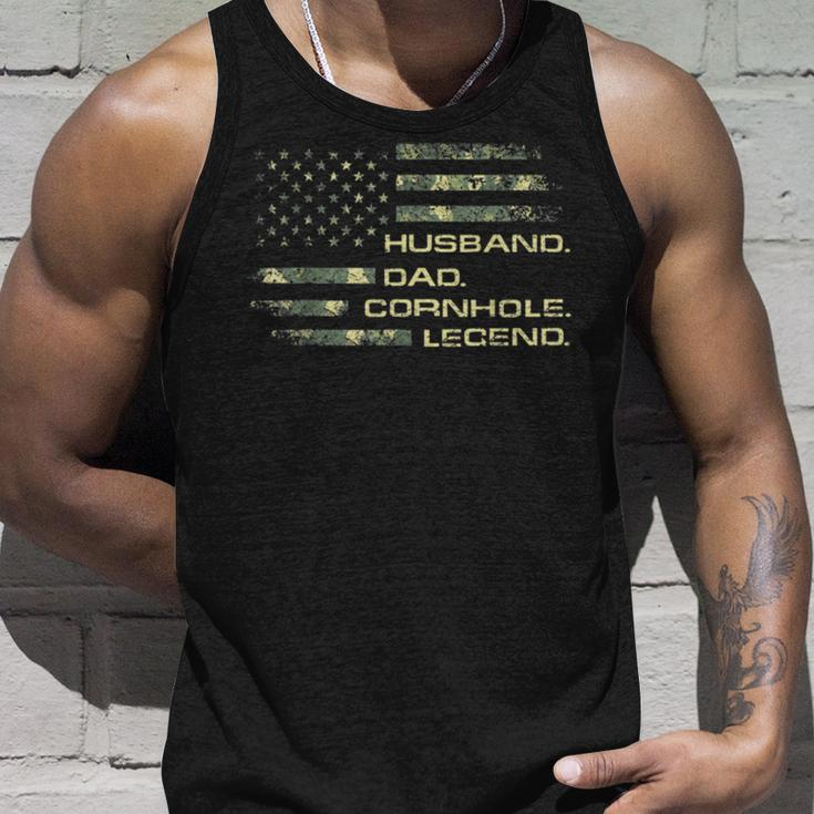 Mens Cornhole Husband Dad Cornhole Legend American Flag Unisex Tank Top Gifts for Him