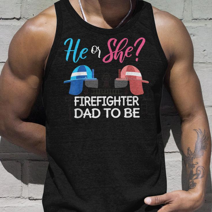 Mens Gender Reveal He Or She Dad To Be Firefighter Future Father Unisex Tank Top Gifts for Him