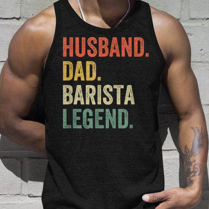 Mens Husband Dad Barista Legend Funny Coffee Maker Father Vintage Unisex Tank Top Gifts for Him
