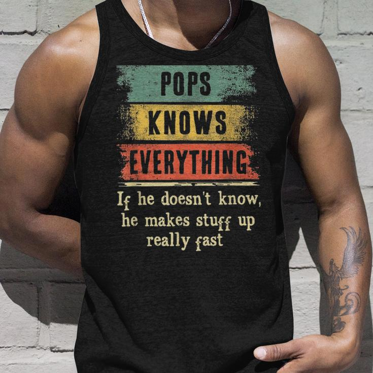 Mens Pops Knows Everything Grandpa Fathers Day Gift Unisex Tank Top Gifts for Him