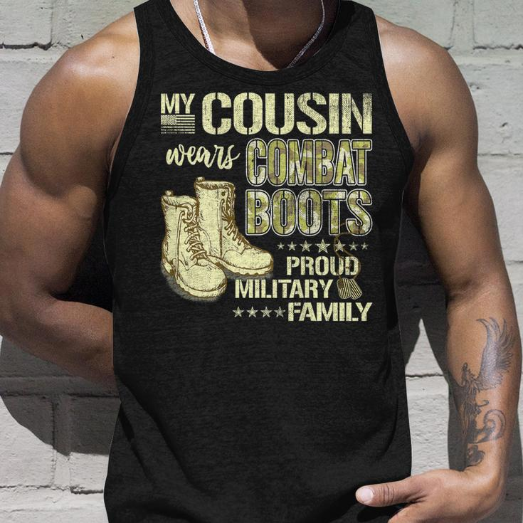 My Cousin Wears Combat Boots Dog Tags Proud Military Family Unisex Tank Top Gifts for Him