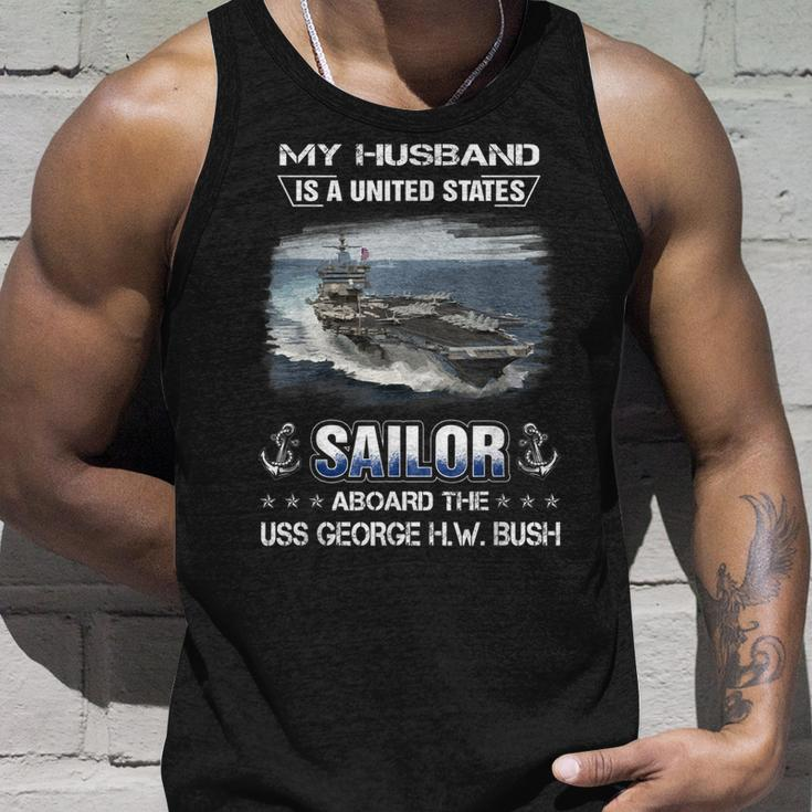 My Husband Is Sailor Aboard The Uss George HW Bush Cvn 77 Unisex Tank Top Gifts for Him