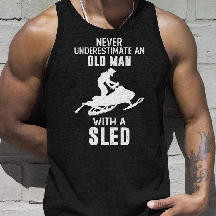 Never Underestimate An Old Man With A Sled Snowmobiling Unisex Tank Top Gifts for Him
