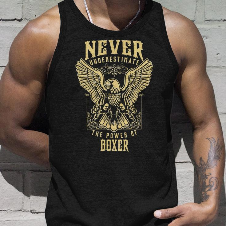Never Underestimate The Power Of Boxer Personalized Last Name Unisex Tank Top Gifts for Him