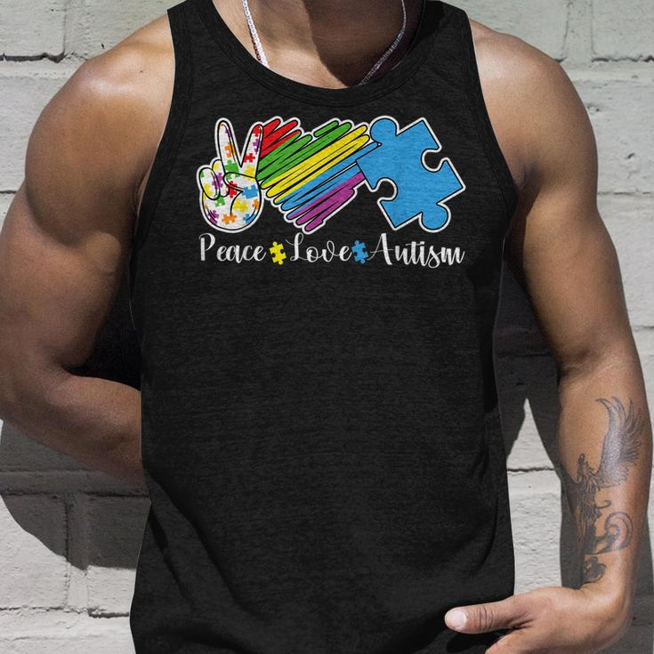 Peace Love Autism Puzzle In April We Wear Blue For Autism Unisex Tank Top Gifts for Him
