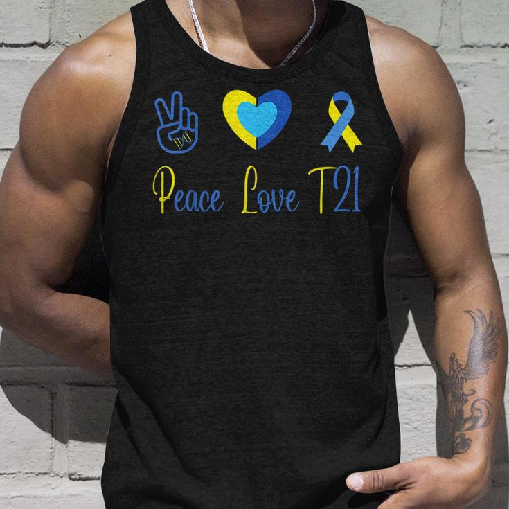 Peace Love T21 Blue Yellow World Down Syndrome Day 2023 Unisex Tank Top Gifts for Him
