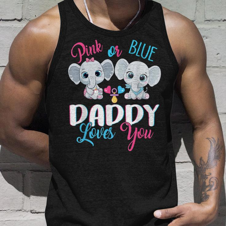 Pink Or Blue Daddy Loves You Elephants-Baby Gender Reveal Unisex Tank Top Gifts for Him