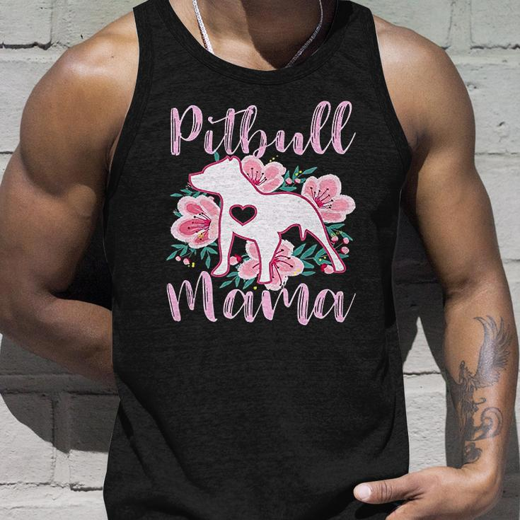 Pitbull Mama Pink Flowers Cute Pit Bull Pretty Mom Gift Men Women Tank Top Graphic Print Unisex Gifts for Him