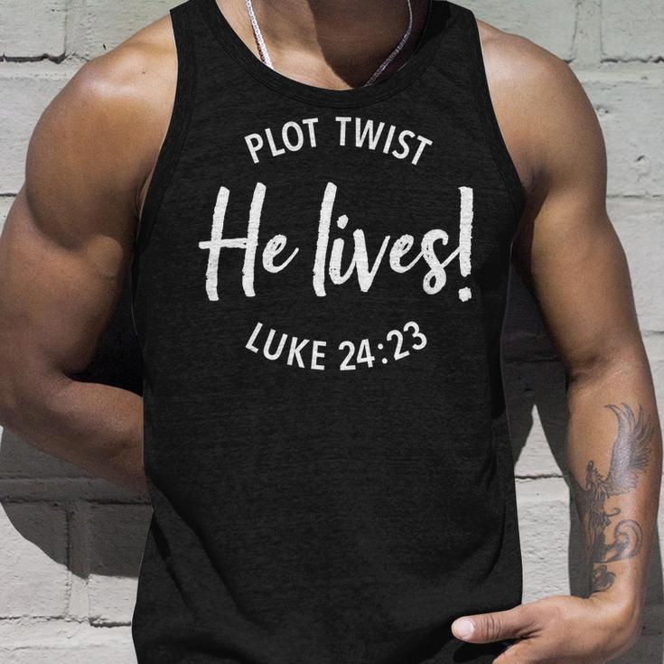 Plot Twist He Lives Shirt Easter Sunday Saying Dark Unisex Tank Top Gifts for Him