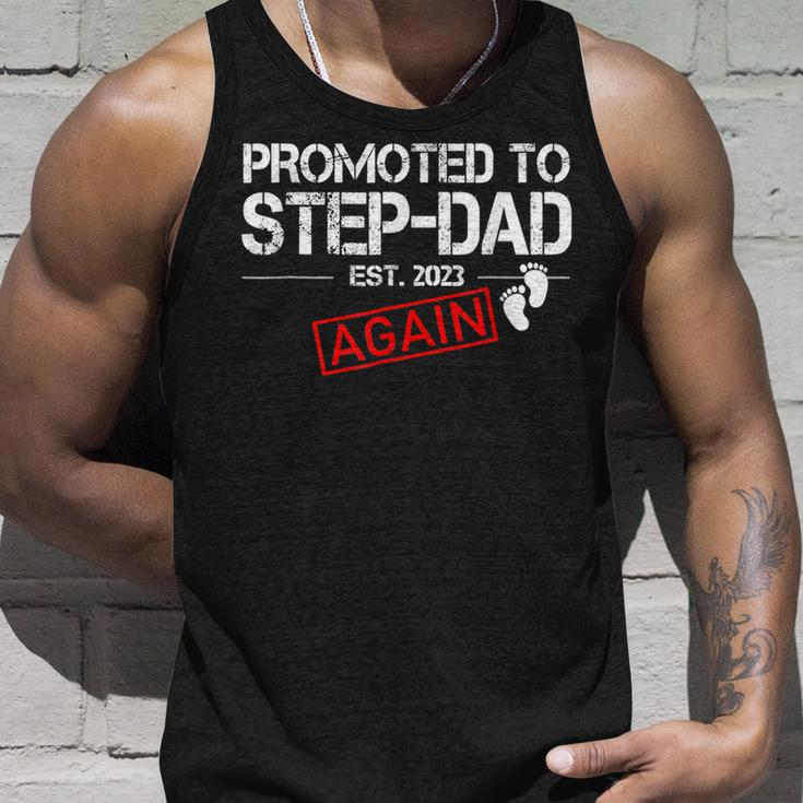 Promoted To Step Dad Again Est 2023 Fathers Day Unisex Tank Top Gifts for Him