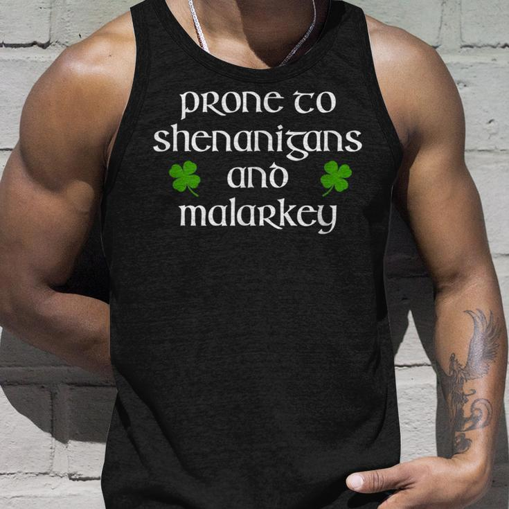 Prone To Shenanigans And Malarkey St Patricks Day Unisex Tank Top Gifts for Him
