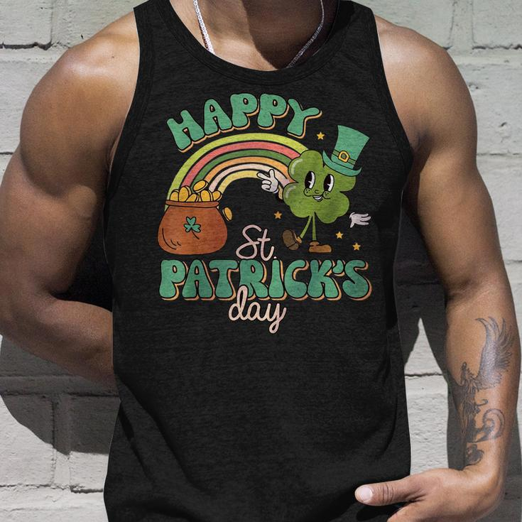 Retro Groovy Happy St Patricks Day Go Lucky Charm Shamrock Unisex Tank Top Gifts for Him