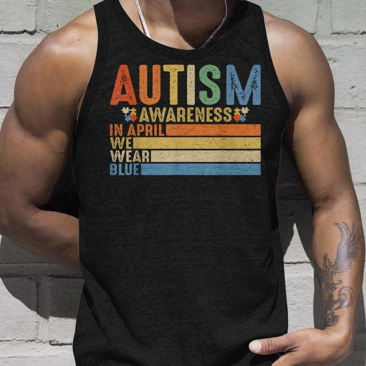 Retro In April We Wear Blue Puzzle Autism Awareness Month Unisex Tank Top Gifts for Him