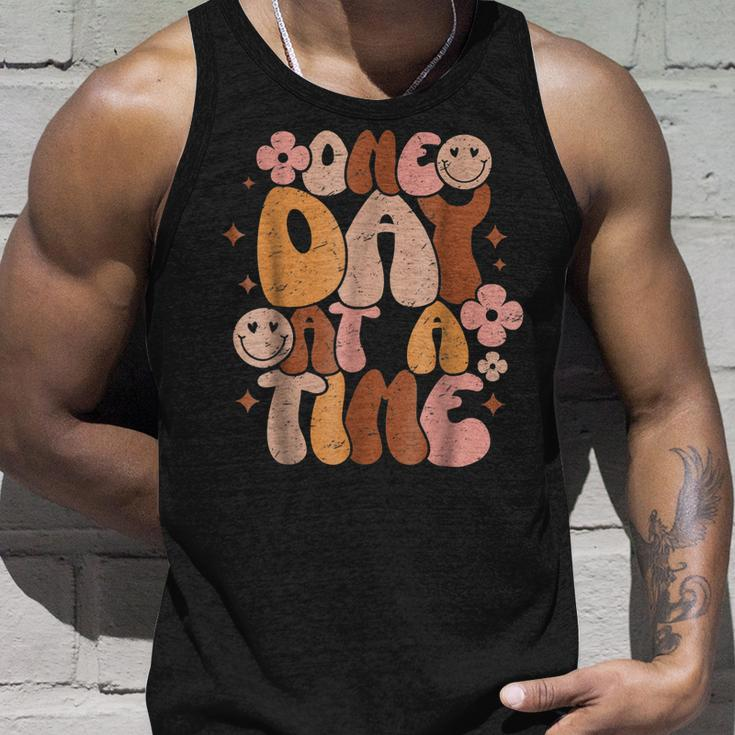 Retro One Day At A Time Groovy Funny Quotes Unisex Tank Top Gifts for Him