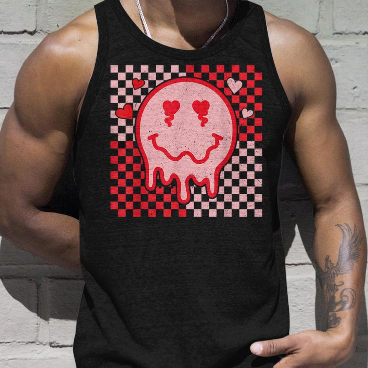 Retro Smile Face Checkered Valentine Heart Valentines Day Unisex Tank Top Gifts for Him