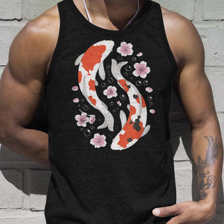 Retro Yin Yang Kawaii Japanese Koi Fish And Blossom Sakura Unisex Tank Top Gifts for Him