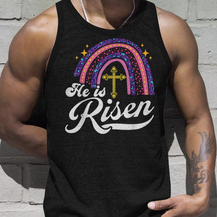 He Is Risen Leopard Vintage Cross Vintage Happy Easter 2023 Tank Top Gifts for Him