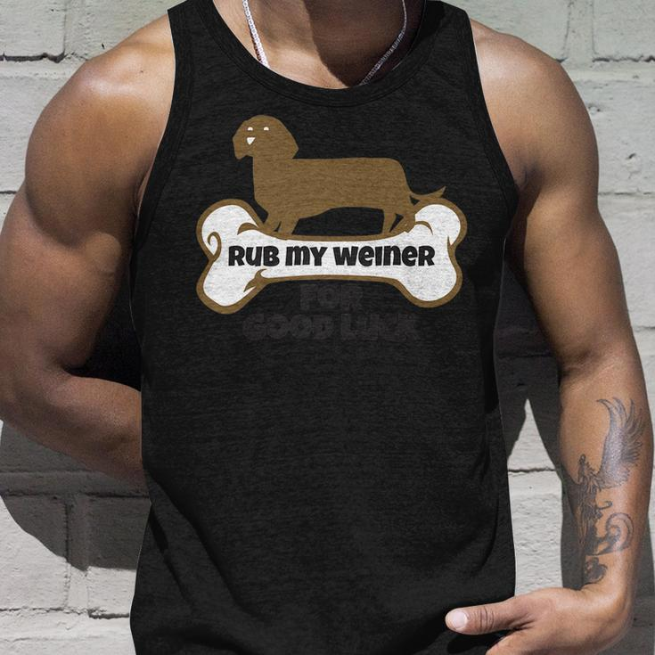 Rub My Weiner For Good Luck Funny Weiner Dog Gift Men Women Tank Top Graphic Print Unisex Gifts for Him
