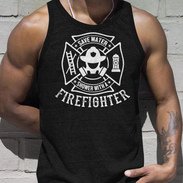 Save Water Shower With A Firefighter - Funny Firefighter Unisex Tank Top Gifts for Him