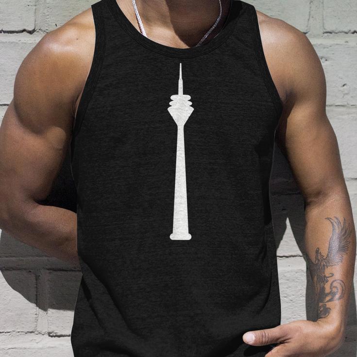 Schwarzes Unisex TankTop mit Weißem Turmdruck Motiv, Modisches Stadtdesign Tee Geschenke für Ihn