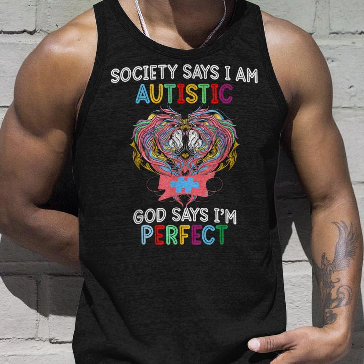 Society Says Society Says Autis God Says Im Perfect Autism Unisex Tank Top Gifts for Him