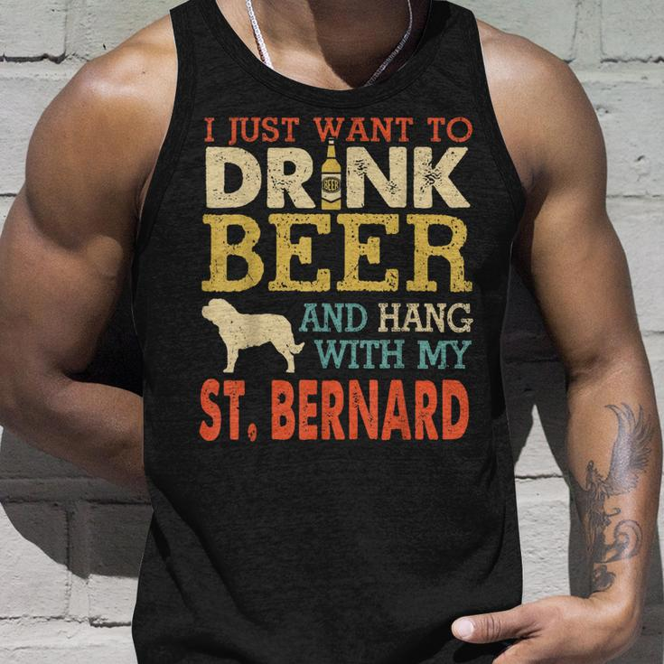 St Bernard Dad Drink Beer Hang With Dog Funny Men Vintage Unisex Tank Top Gifts for Him