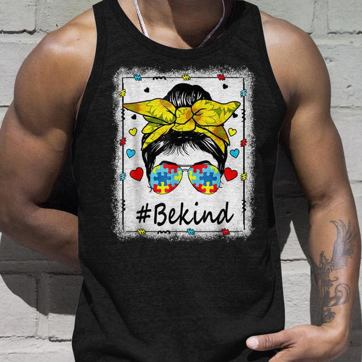 Sunflower Be Kind Girls - Autism Awareness Messy Bun Unisex Tank Top Gifts for Him