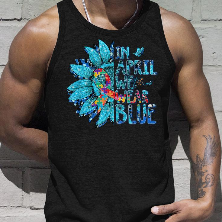 Sunflower Puzzle In April We Wear Blue Autism Awareness Unisex Tank Top Gifts for Him