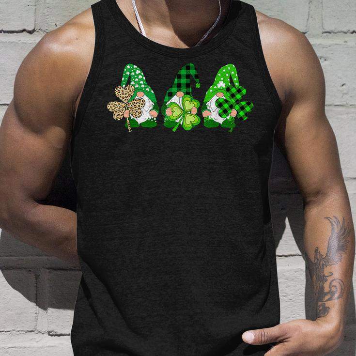 Three Gnomes Holding Shamrock Plaid Leopard St Patricks Day Unisex Tank Top Gifts for Him