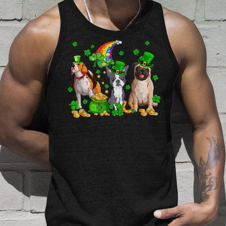 Three St Patricks Day Dogs Beagle Pug French Bulldog Lover Unisex Tank Top Gifts for Him