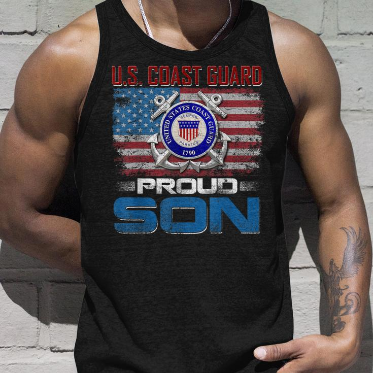 US Coast Guard Proud Son With American Flag Gift Unisex Tank Top Gifts for Him