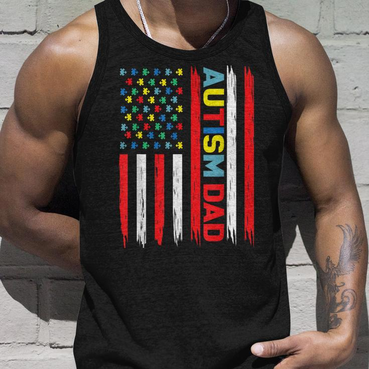 Us Flag Autism Dad Puzzle Ribbon - Autistic Papa Unisex Tank Top Gifts for Him