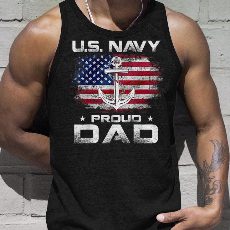 US Navy Proud Dad With American Flag Gift Veteran Day Unisex Tank Top Gifts for Him