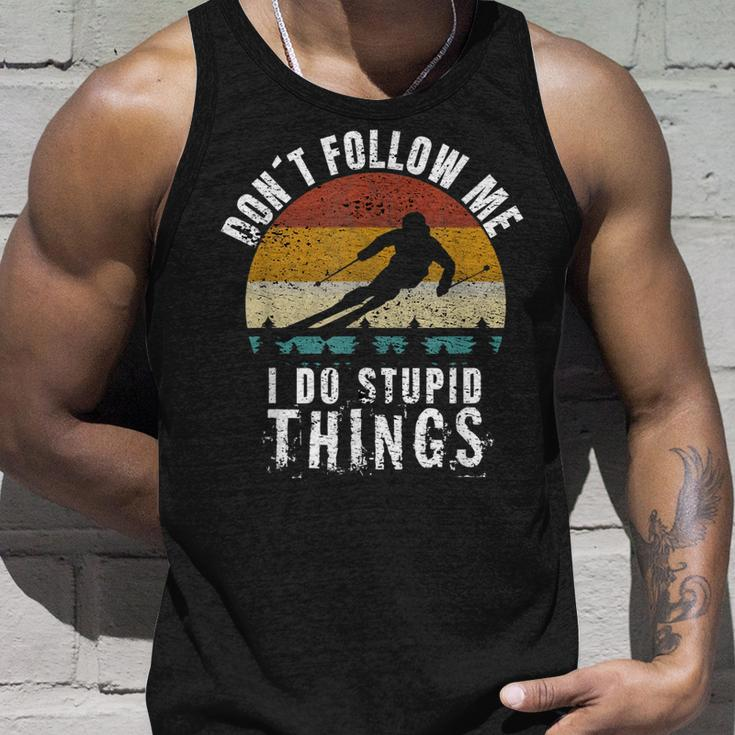 Vintage Dont Follow Me I Do Stupid Things Cool Skiing Gift Unisex Tank Top Gifts for Him