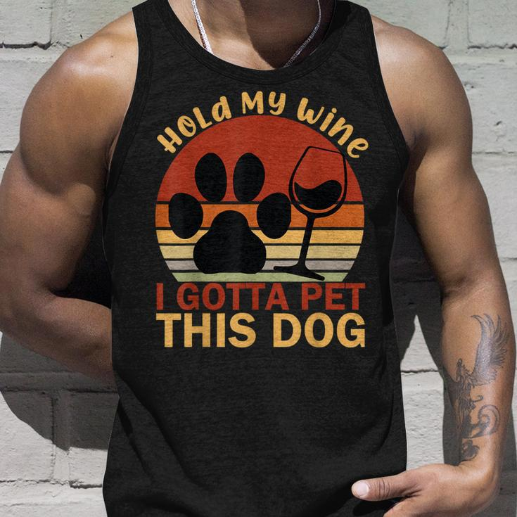 Vintage Hold My Wine I Gotta Pet This Dog Adoption Dad Mom Unisex Tank Top Gifts for Him