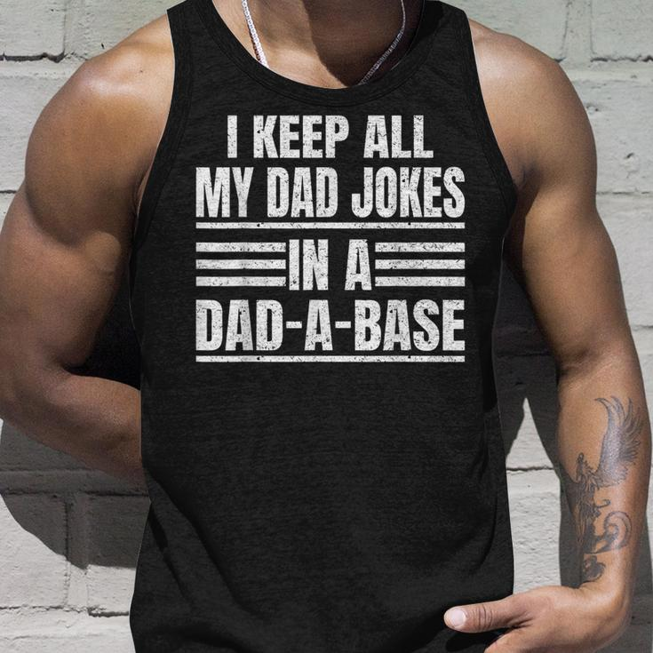Vintage I Keep All My Dad Jokes In A Dad-A-Base Fathers Day Unisex Tank Top Gifts for Him