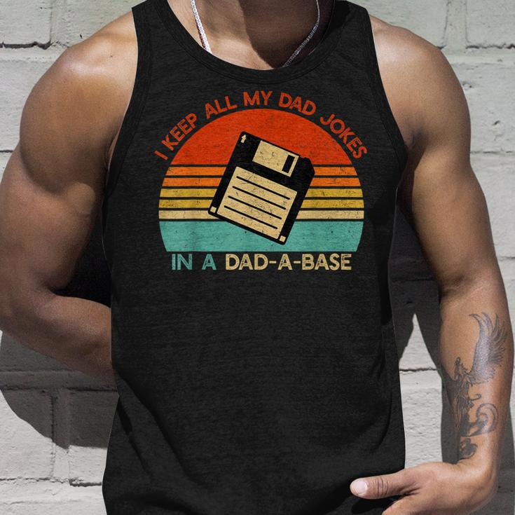 Vintage I Keep All My Dad Jokes In A Dad-A-Base Men Quote Unisex Tank Top Gifts for Him