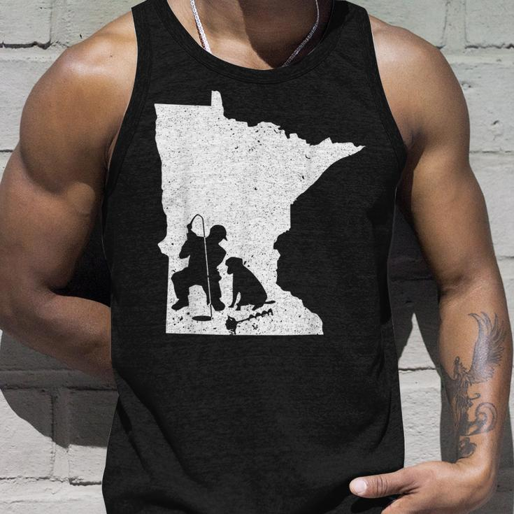 Vintage Minnesota Ice Fishing & Dog Dad Gift Unisex Tank Top Gifts for Him