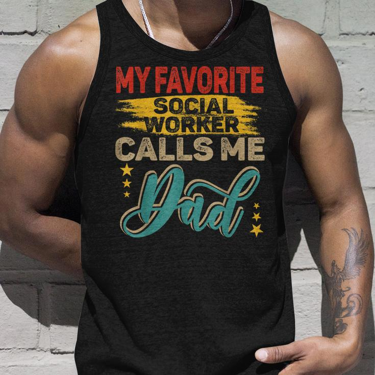 Vintage Retro My Favorite Social Worker Calls Me Dad Family Unisex Tank Top Gifts for Him