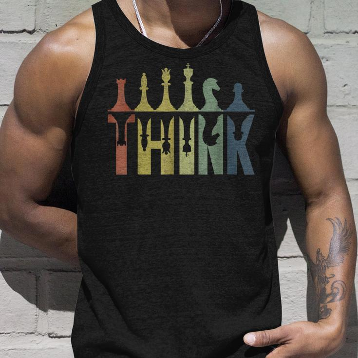 Vintage Retro Think Chess Pieces Chess Coach Players Unisex Tank Top Gifts for Him