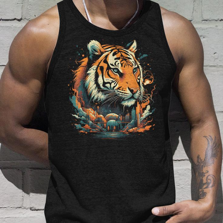 Vintage Retro Tiger Wild Cat Lover Graphic Unisex Tank Top Gifts for Him