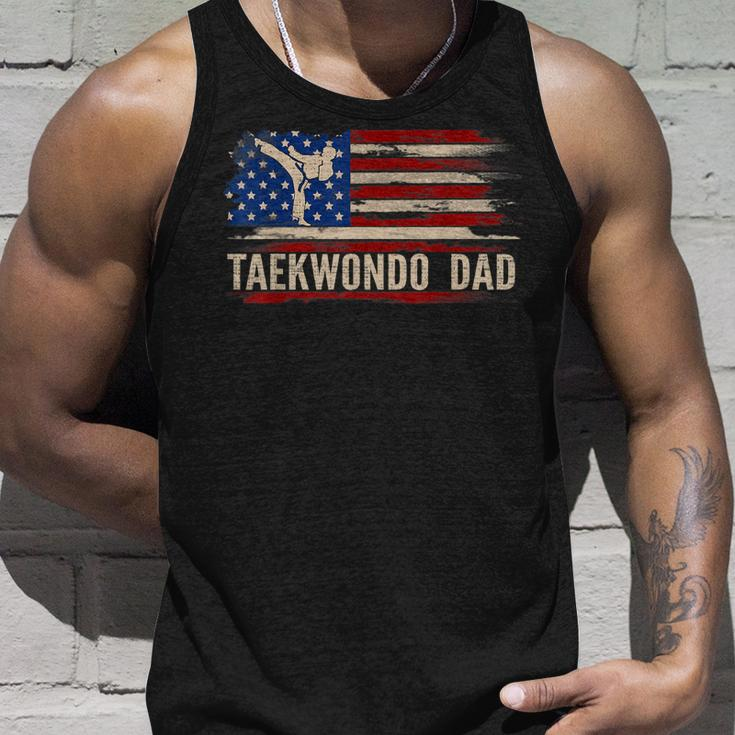 Vintage Taekwondo Dad American Usa Flag Sports The Kick Unisex Tank Top Gifts for Him