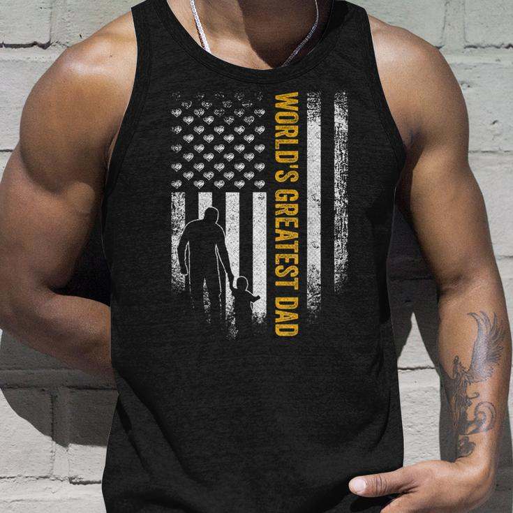 Vintage Usa Flag Worlds Greatest Dad Funny Fathers Day Unisex Tank Top Gifts for Him