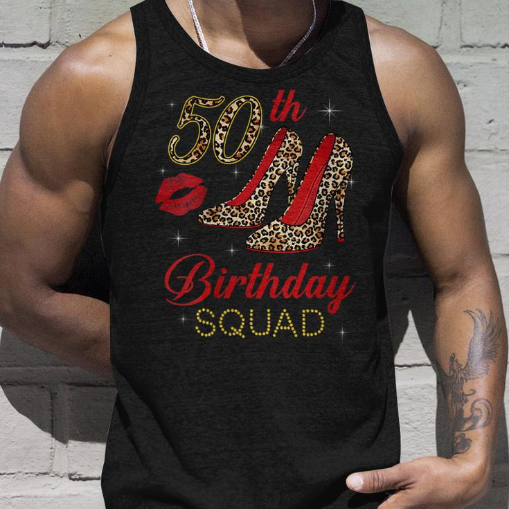 Womens Womens 50Th Birthday Squad Stepping Into 50 Leopard Shoes V2 Men Women Tank Top Graphic Print Unisex Gifts for Him
