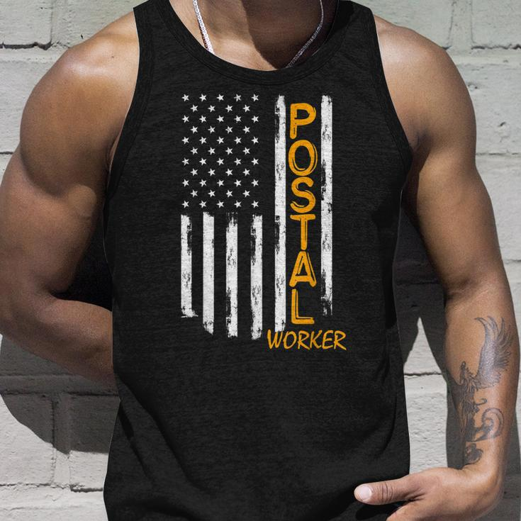 Worker American Distressed Flag Us Postal Service Men Women Tank Top Graphic Print Unisex Gifts for Him